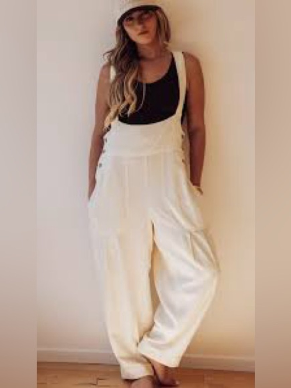 NWT FREE PEOPLE WE THE FREE Felix Terry Overalls | Tea/Ivory MSRP $168 Oversized - Picture 8 of 8